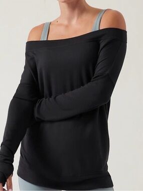 Athleta Black Long-Sleeve Barre sweater, off the shoulder, medium tall